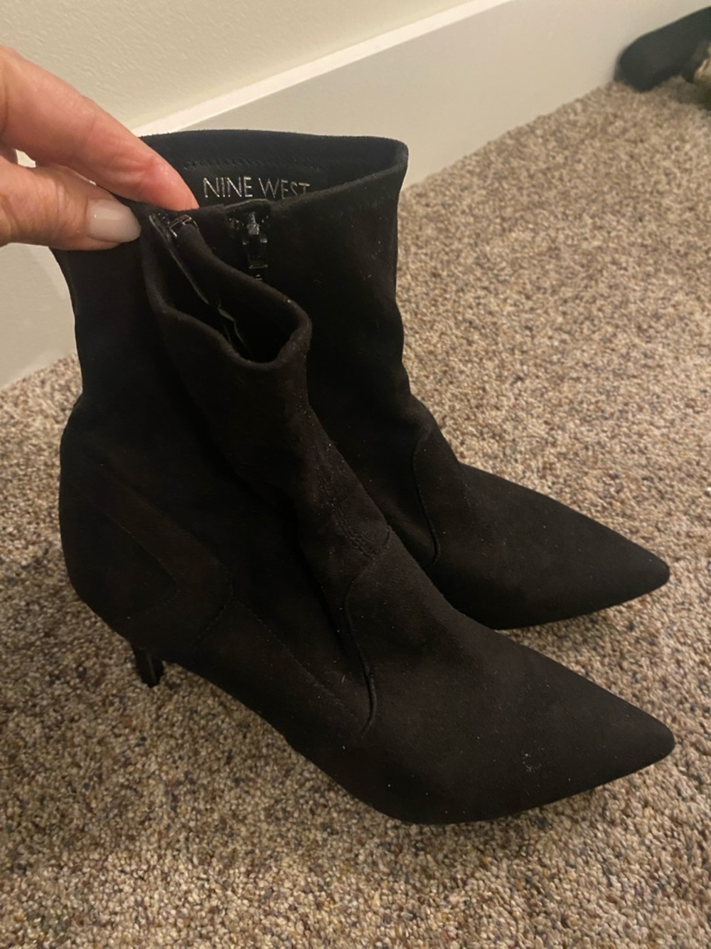 Nine West Black Pointed Kitten Heel Ankle Boots